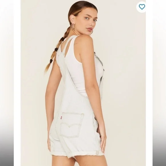 LEVI’S Vintage Style Denim Shortall NWT Stripey Blue Overall Shorts - Picture 5 of 9